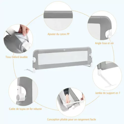 Barrière de lit enfant pliable avec sangle de sécurité – installation facile