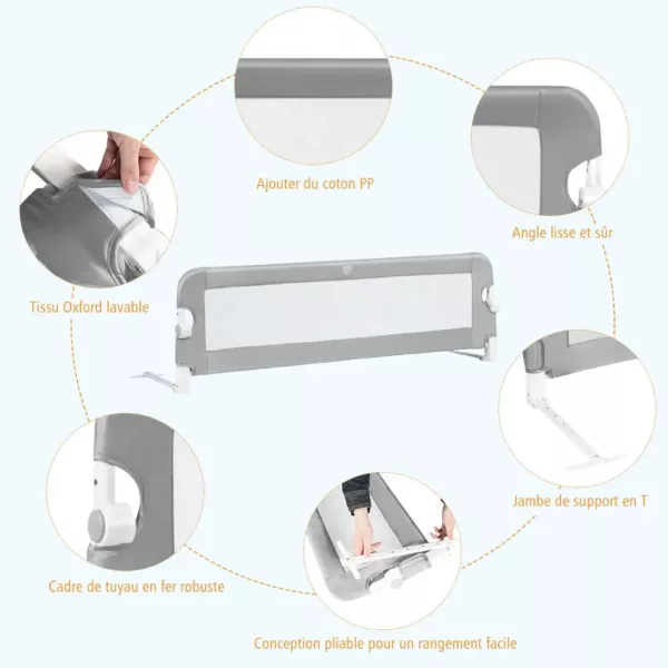 Barrière de lit enfant pliable avec sangle de sécurité – installation facile