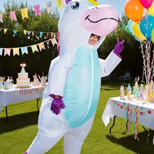 Costume gonflable licorne adulte – design pastel mignon idéal fêtes et Halloween