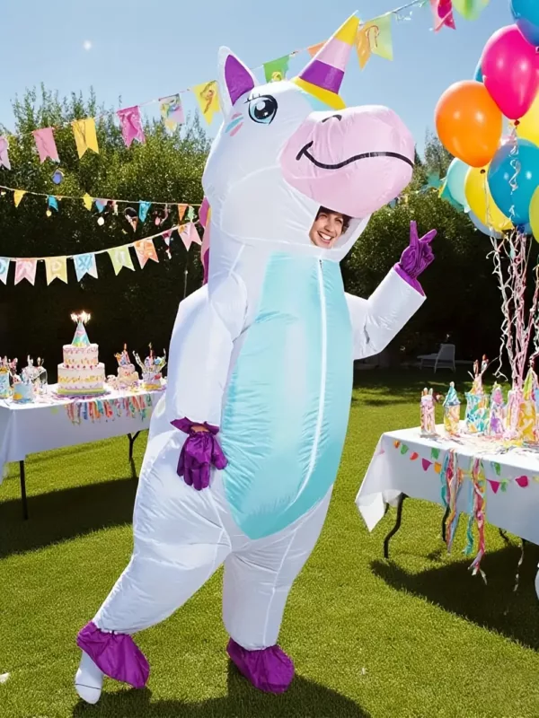 Costume gonflable licorne adulte – design pastel mignon idéal fêtes et Halloween