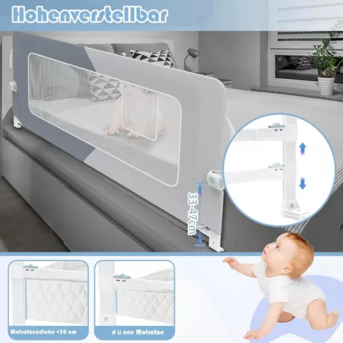 Barrière de lit pliable 180° en polyester – sécurité anti-chute enfant