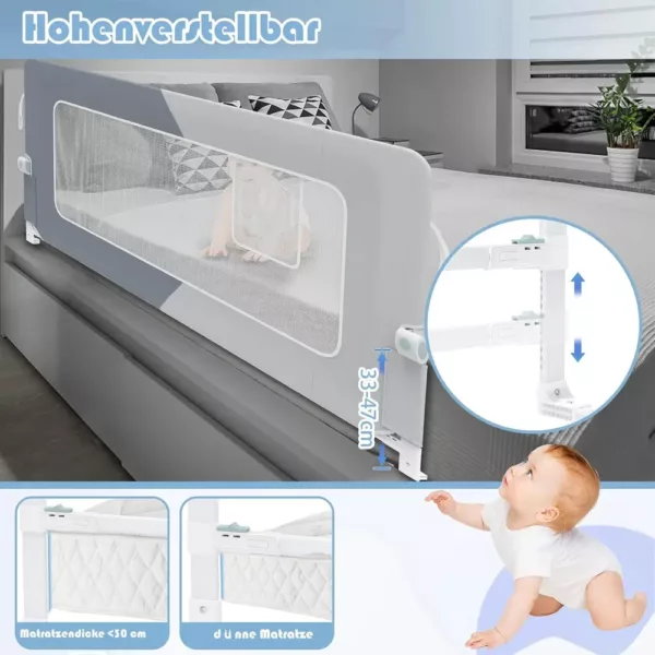 Barrière de lit pliable 180° en polyester – sécurité anti-chute enfant