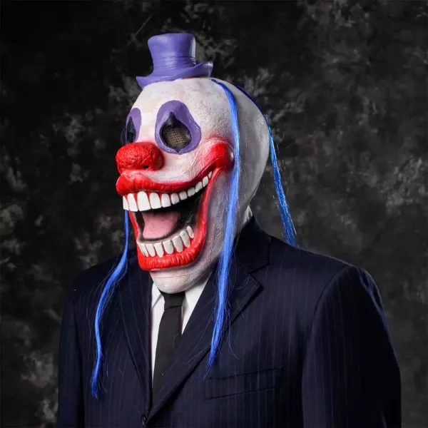 Masque de clown effrayant avec chapeau et perruque – déguisement Halloween réaliste