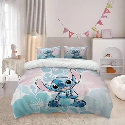 Parure de lit 3 pièces Lilo & Stitch – housse de couette et taies dessin animé doux