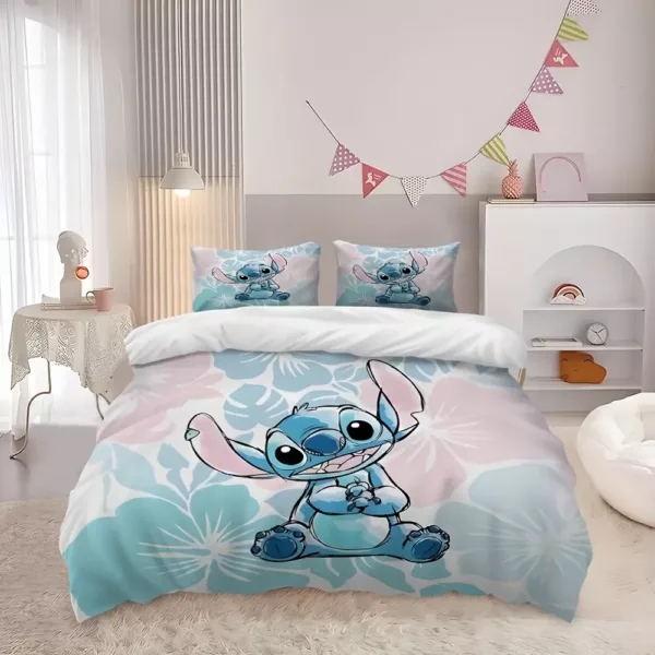 Parure de lit 3 pièces Lilo & Stitch – housse de couette et taies dessin animé doux