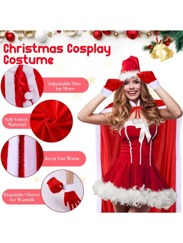 Ensemble accessoires Père Noël femme – cape à capuche, chapeau et gants