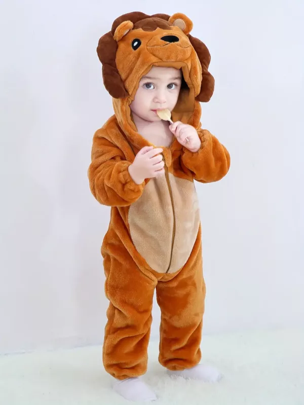 Grenouillère bébé lion avec capuche – combinaison douce et chaude animaux
