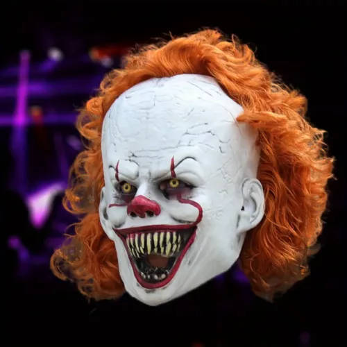 Masque de clown effrayant adulte – latex réaliste avec cheveux – Halloween cosplay