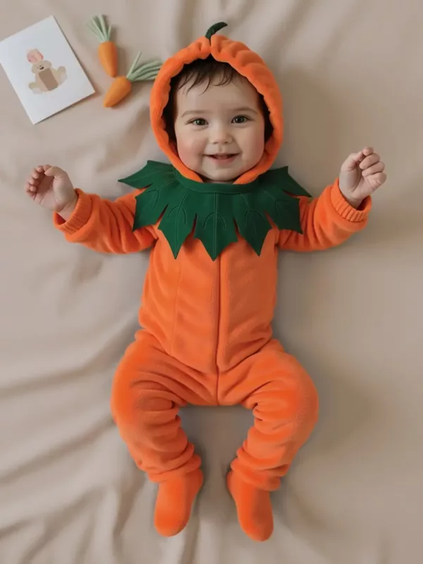 Déguisement bébé citrouille Halloween – combinaison à capuche douce et mignonne