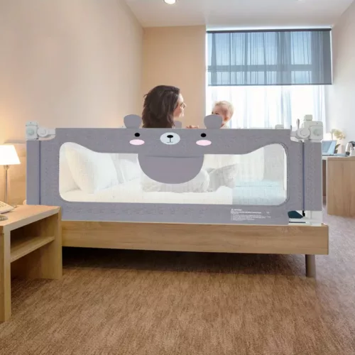 Rallonge de lit enfant motif ours – barrière rembourrée antichoc sécurisée
