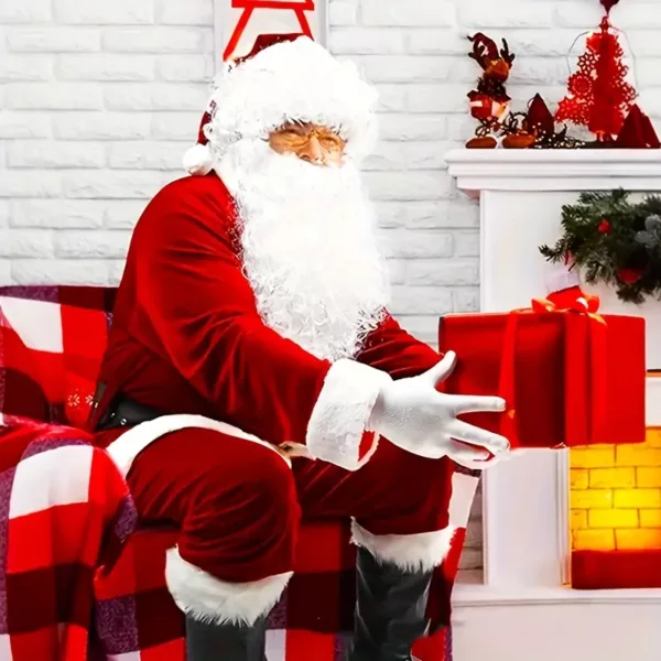 Costume Père Noël 8 pièces pour adulte – tenue traditionnelle luxe pour fête
