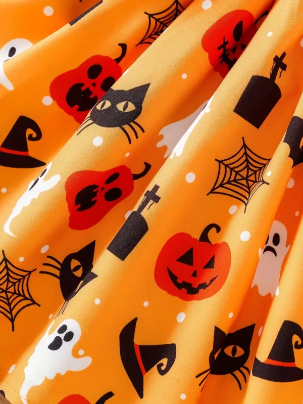 Tenue Halloween bébé fille – body citrouille avec jupe en tulle et foulard assorti