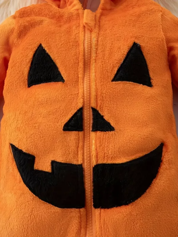 Combinaison bébé fille motif citrouille avec capuche et détails 3D festifs