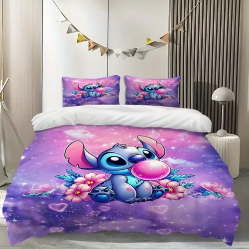 Parure de lit 3 pièces Stitch – housse de couette et taies d'oreiller douces
