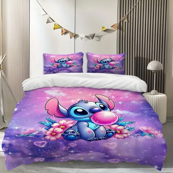 Parure de lit 3 pièces Stitch – housse de couette et taies d'oreiller douces
