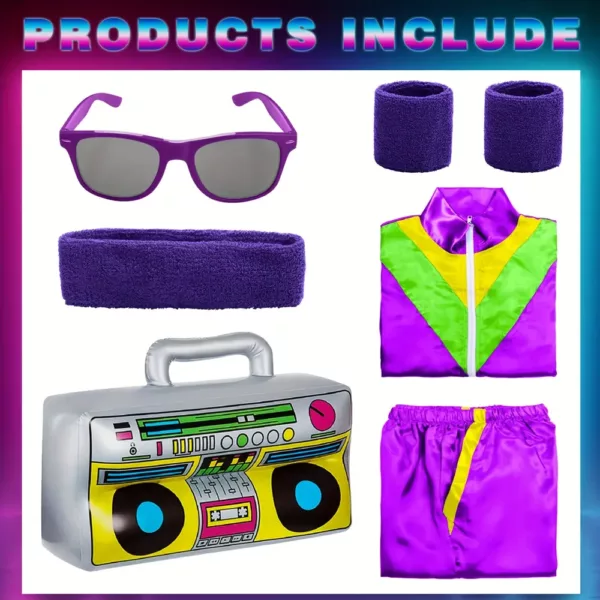 Déguisement rétro années 80 – survêtement vintage hip-hop avec accessoires gonflables