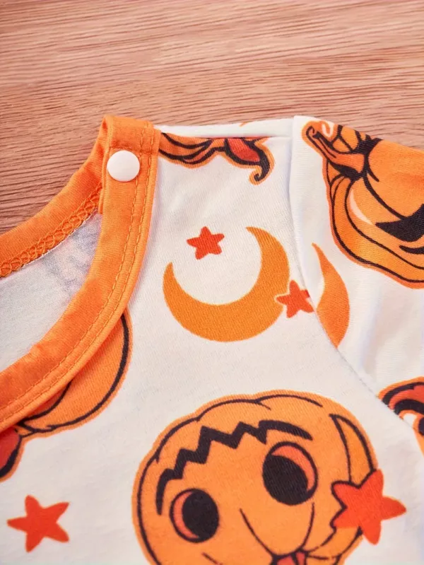Barboteuse bébé Halloween – body manches longues motif citrouille et étoiles