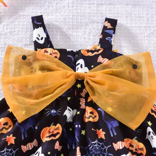 Robe bébé fille Halloween – citrouille imprimée avec chapeau de sorcière assorti