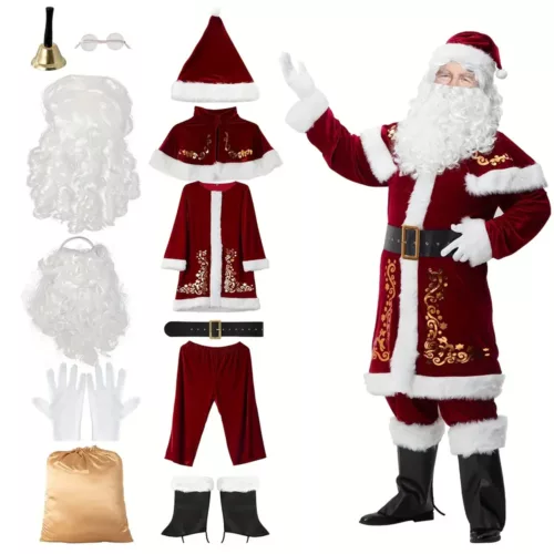 Costume Père Noël velours luxe adulte – ensemble complet 12 pièces