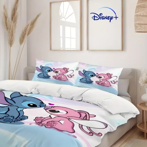 Parure de lit enfant 3 pièces motif Stitch et Angel – style dessin animé doux