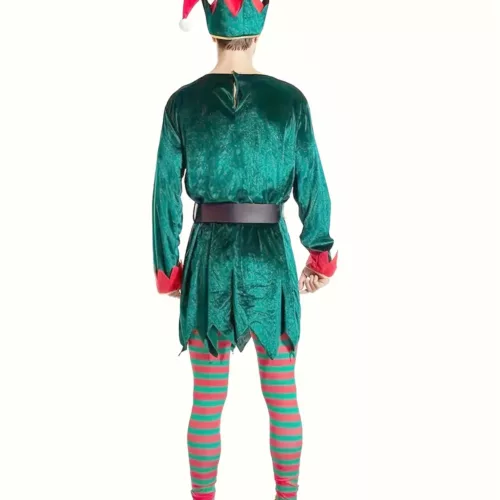 Costume de lutin de Noël en polyester avec ceinture – tenue festive roleplay