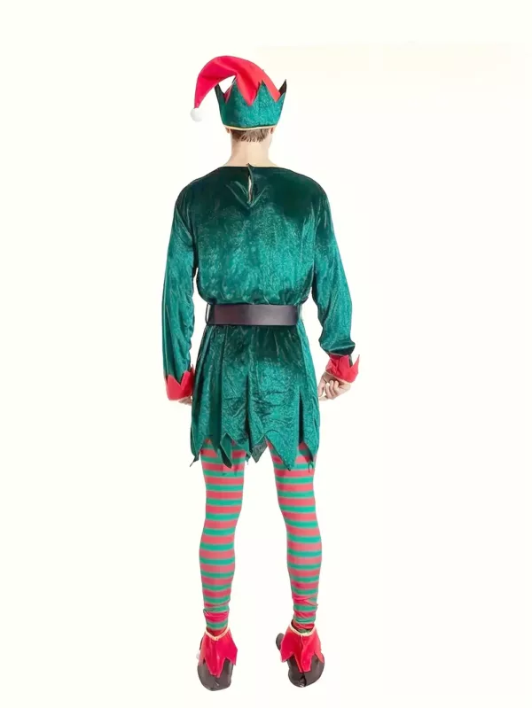 Costume de lutin de Noël en polyester avec ceinture – tenue festive roleplay