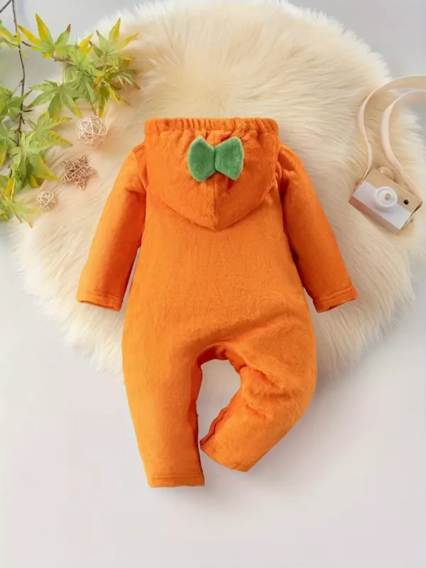 Combinaison bébé citrouille à capuche – déguisement Halloween en coton doux