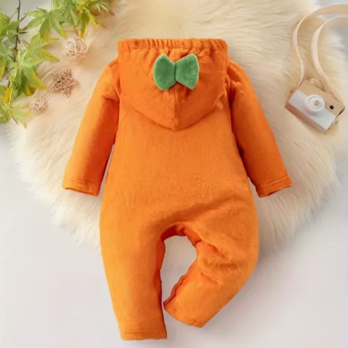 Combinaison bébé fille motif citrouille avec capuche et détails 3D festifs