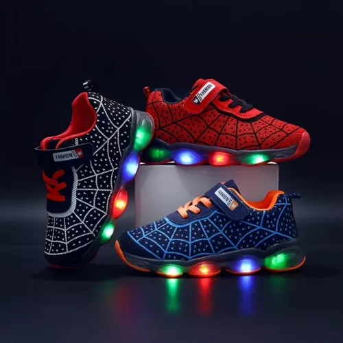Baskets enfant à LED motif toile d'araignée – style lumineux Spider-Man