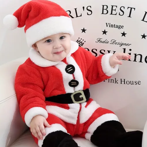 Barboteuse de Noël bébé en velours doux – combinaison chaude festive hiver