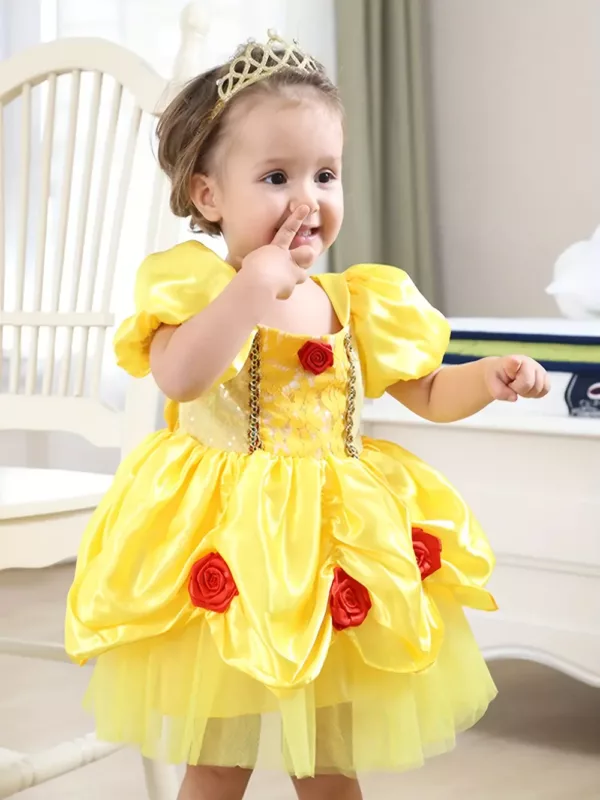 Robe bébé fille Halloween en tulle et dentelle florale 3D – look féerique