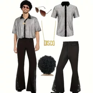 Déguisement disco garçon 70s – ensemble 5 pièces avec perruque et accessoires