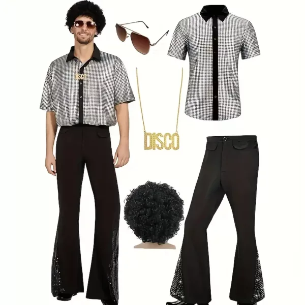Déguisement disco garçon 70s – ensemble 5 pièces avec perruque et accessoires