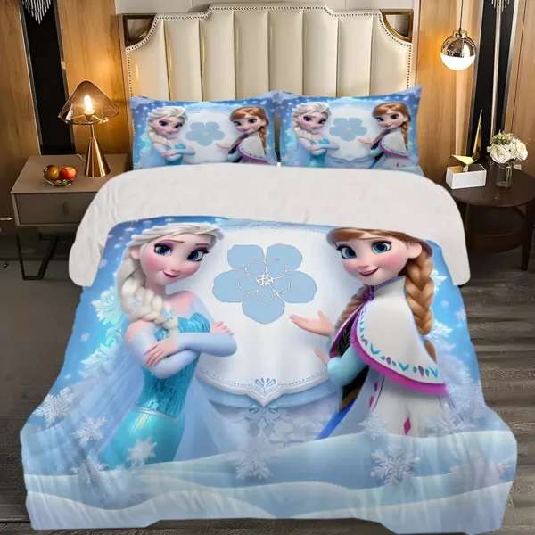 Parure de lit 3 pièces motif Reine des Neiges – housse douce + 2 taies