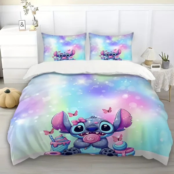 Parure de lit 3 pièces motif Lilo & Stitch – housse de couette et taies d’oreiller