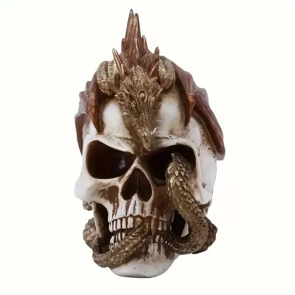 Statue crâne en résine style dragon – décor gothique pour collection ou bureau