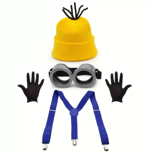 Déguisement drôle 4 pièces – bretelles, lunettes, gants et chapeau festif