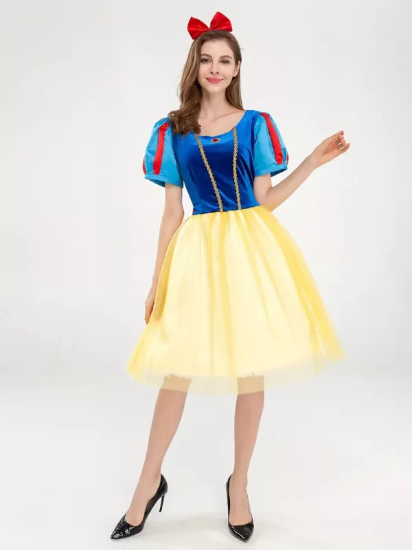 Costume de princesse Blanche-Neige scintillant avec accessoire de coiffure cosplay