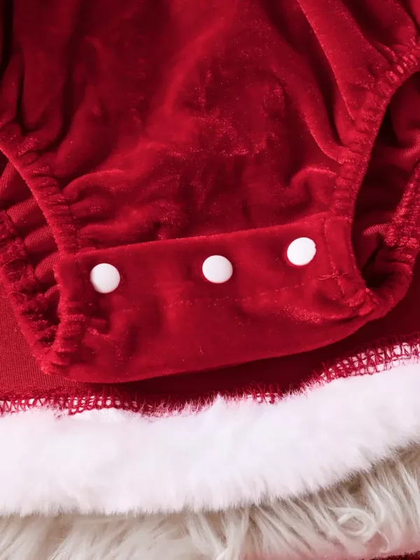 Robe bébé Noël en peluche chaude avec manches longues et bonnet assorti