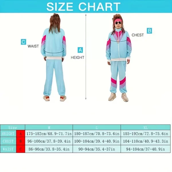 Déguisement rétro années 80 complet – veste, pantalon, accessoires fluo fête
