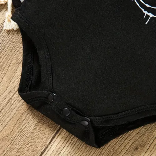 Ensemble Halloween bébé fille 3 pièces – body imprimé, jupe pailletée et bandeau