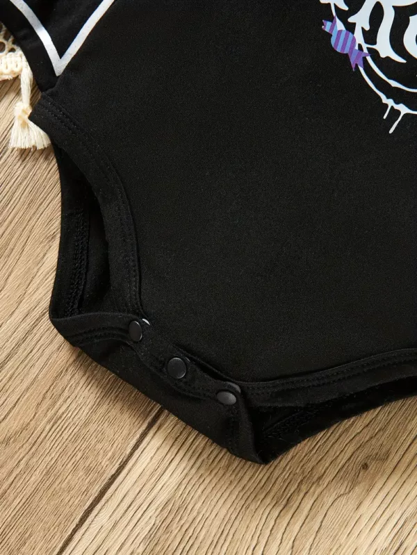 Ensemble Halloween bébé fille 3 pièces – body imprimé, jupe pailletée et bandeau