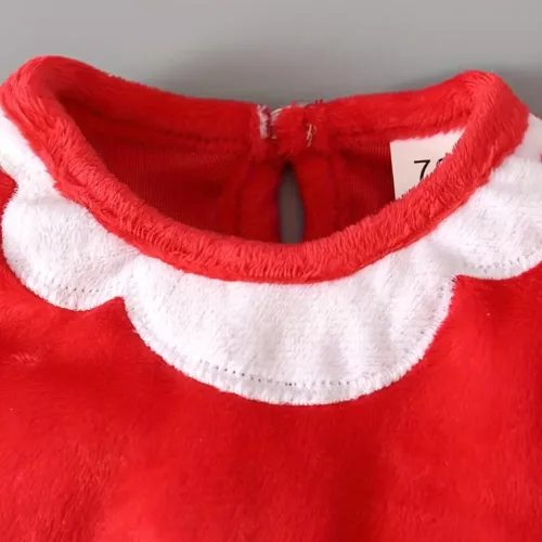 Costume de Noël bébé en velours rouge avec bonnet – tenue festive douce