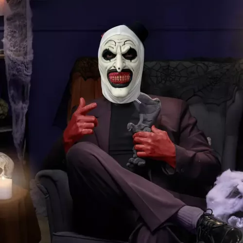 Masque de clown effrayant avec capuche – visage sanglant et yeux noirs