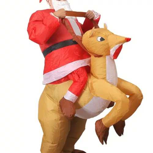 Costume gonflable adulte Père Noël chevauchant un renne – effet réaliste et festif