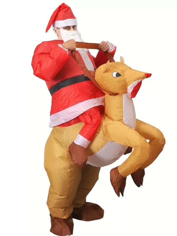 Costume gonflable adulte Père Noël chevauchant un renne – effet réaliste et festif