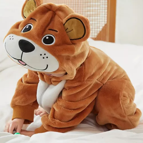 Combinaison bébé douce à capuche – déguisement animal lion, ours ou chiot