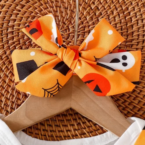 Tenue Halloween bébé fille – body citrouille avec jupe en tulle et foulard assorti