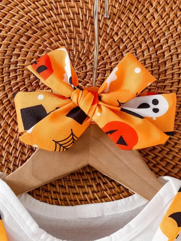 Tenue Halloween bébé fille – body citrouille avec jupe en tulle et foulard assorti