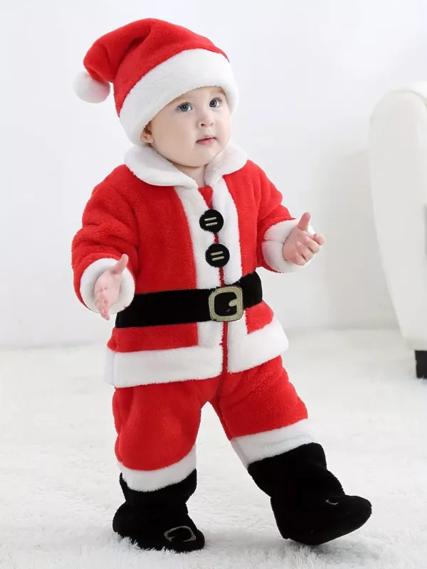 Barboteuse de Noël bébé en velours doux – combinaison chaude festive hiver